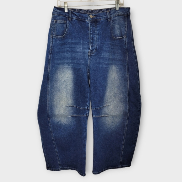 Blue Velvet Barrel Leg Jeans XL Dark Blue Denim - Picture 2 of 7